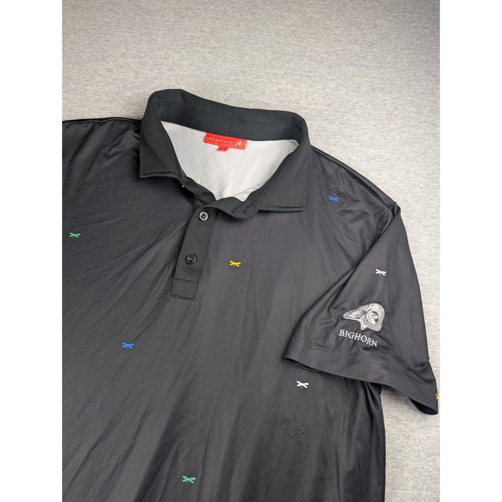 Redvanly Bighorn Golf Polo Shirt Men's Large Black Multicolor Dragonfly Print